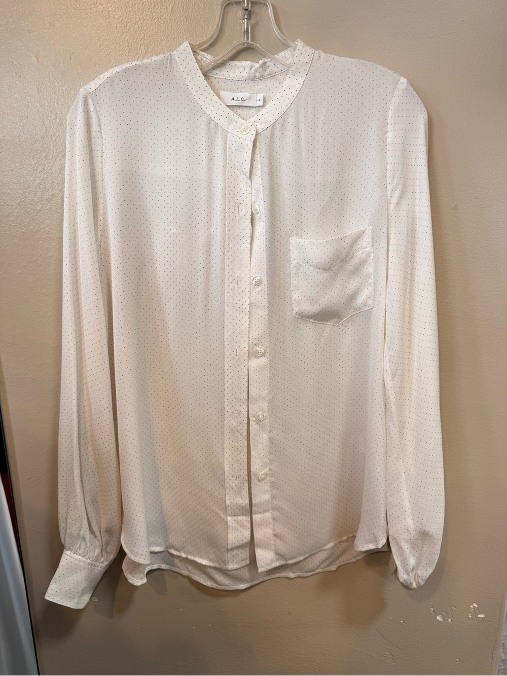 A.L.C. Ivory Black Polka Dot 100% Silk Button Down Blouse Size 4
